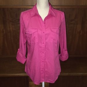 Adorable Loft bright pink button down blouse
